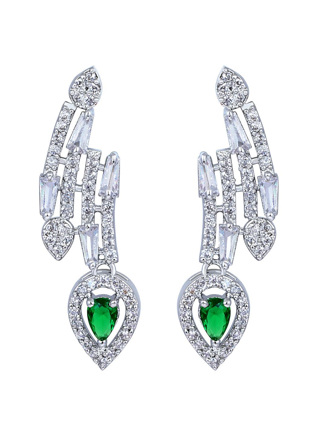 Chic Emerald Twist: Rhodium Choker & Earring Set - ASMITTA Jewellery