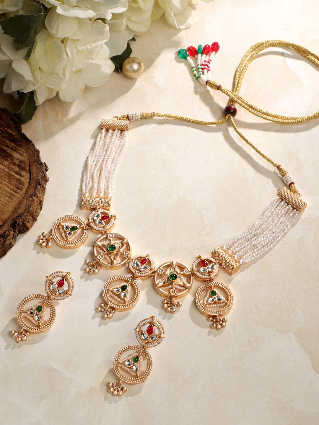 Gold Plated Austrian Ethnic Choker Jewellery Set - ASMITTA Jewellery