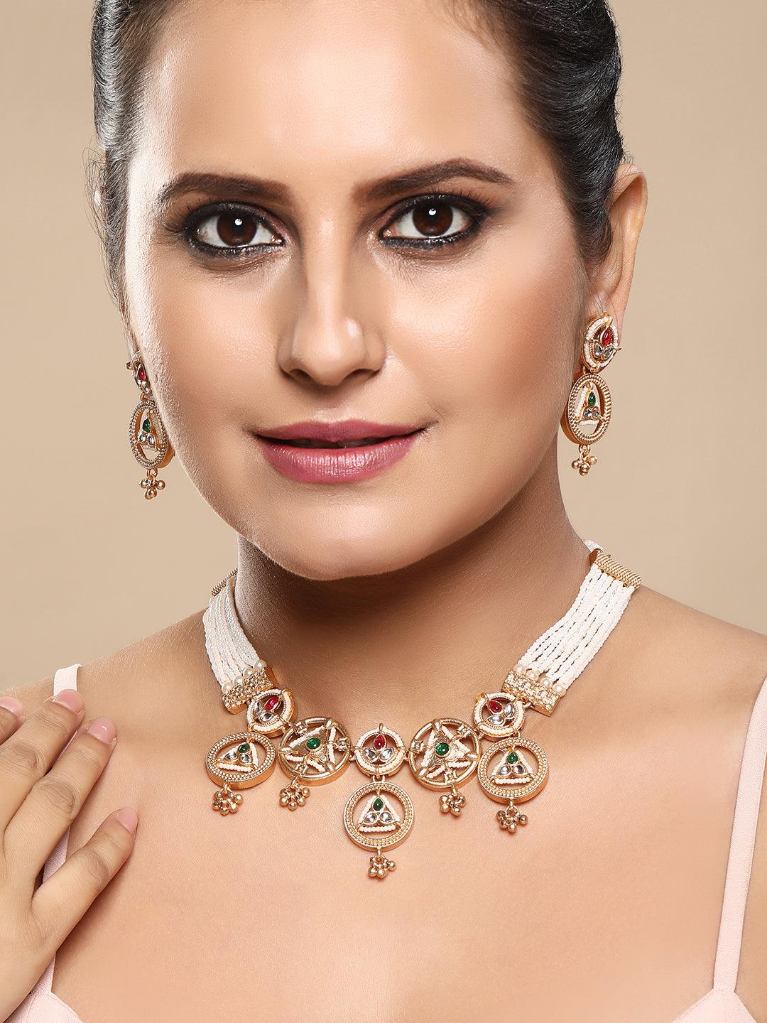 Gold Plated Austrian Ethnic Choker Jewellery Set - ASMITTA Jewellery