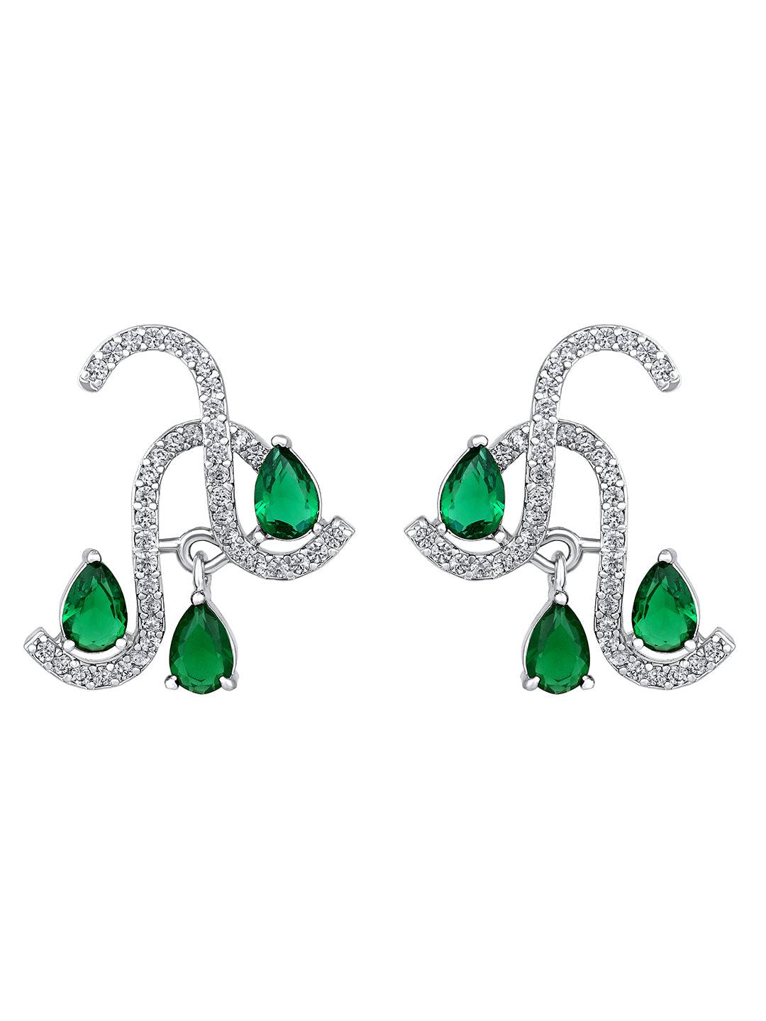 Emerald Allure: Rhodium Choker & Stud Earring Set - ASMITTA Jewellery