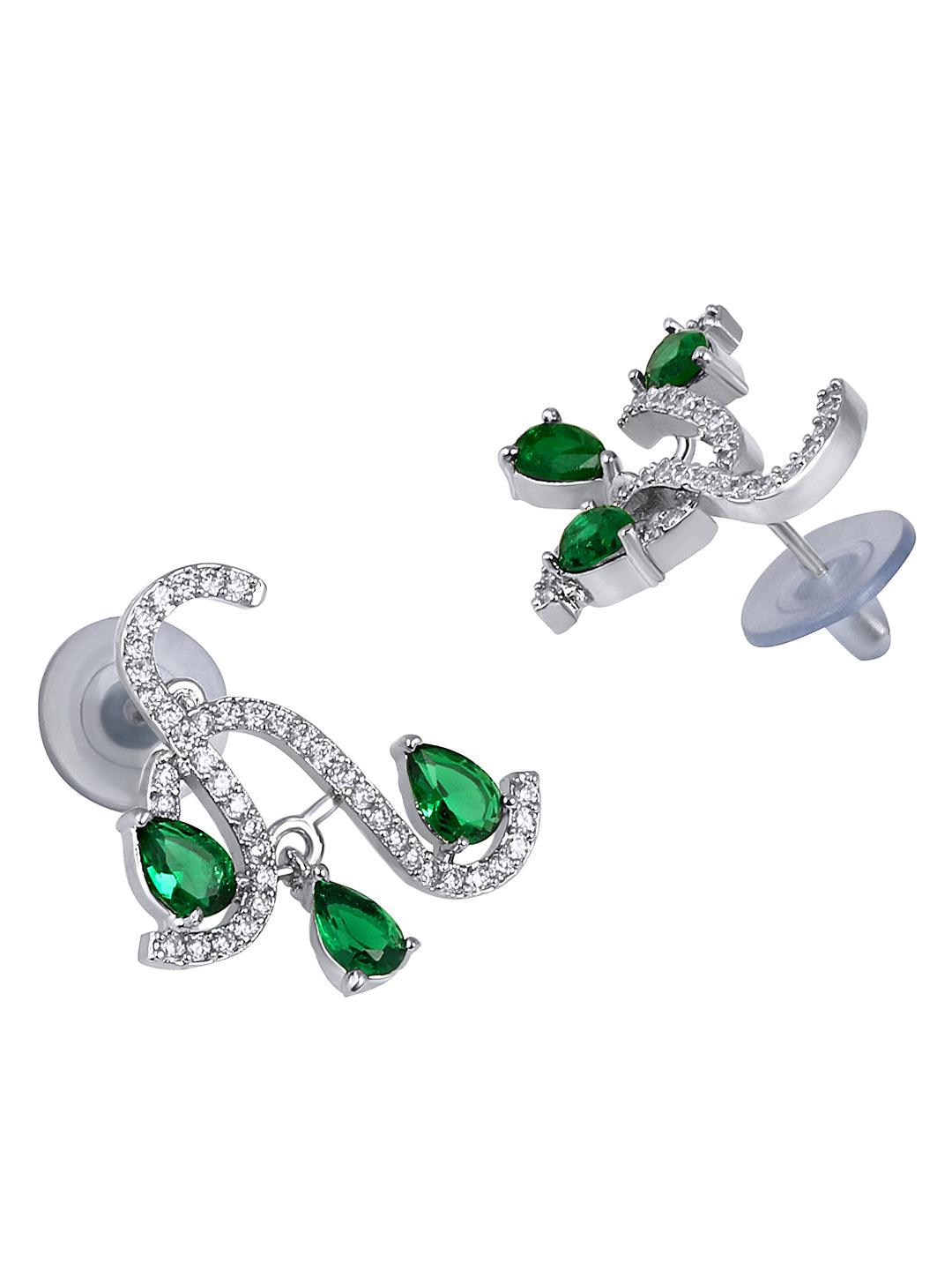 Emerald Allure: Rhodium Choker & Stud Earring Set - ASMITTA Jewellery