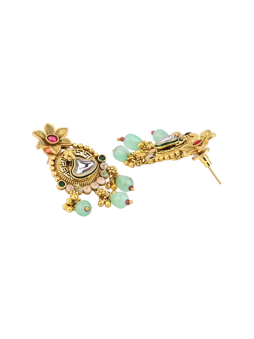 Kundan Studded Pearls Beaded Meenakari Traditional Choker Necklace Set - ASMITTA Jewellery