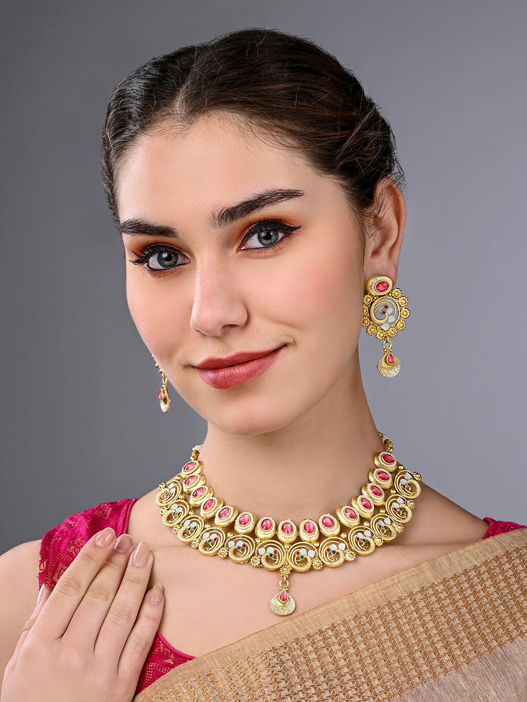 Regal Peacock Kundan Choker Set - ASMITTA Jewellery