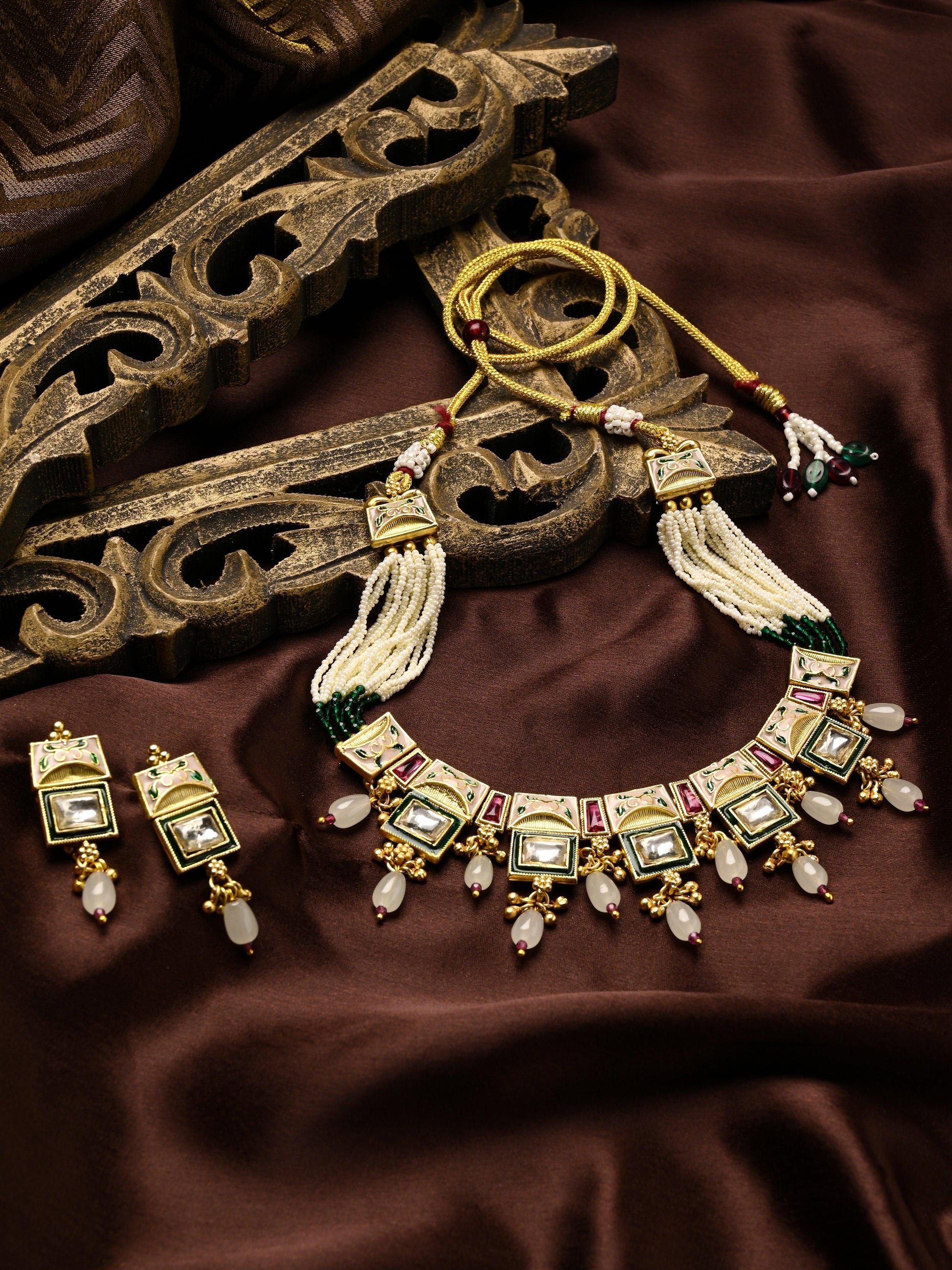 Regal Peacock Kundan Choker Set - ASMITTA Jewellery