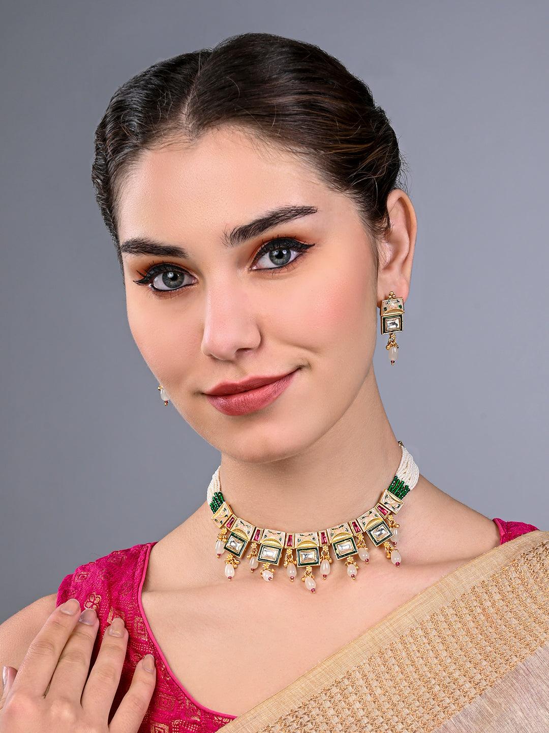 Regal Peacock Kundan Choker Set - ASMITTA Jewellery