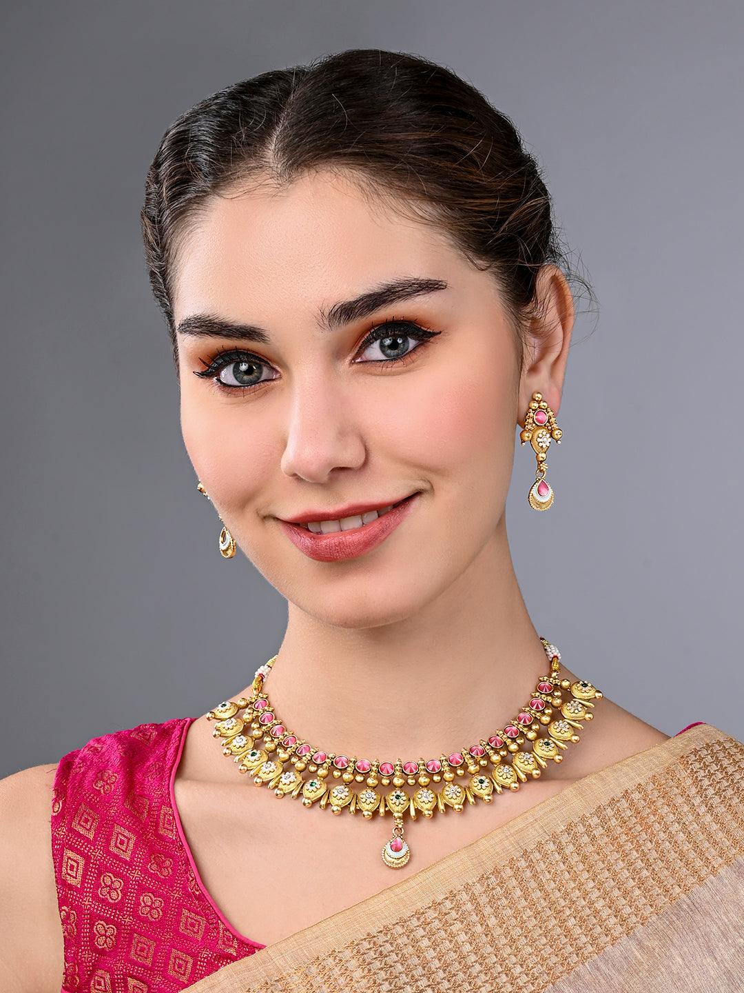 Regal Kundan Meenakari Choker Set - ASMITTA Jewellery