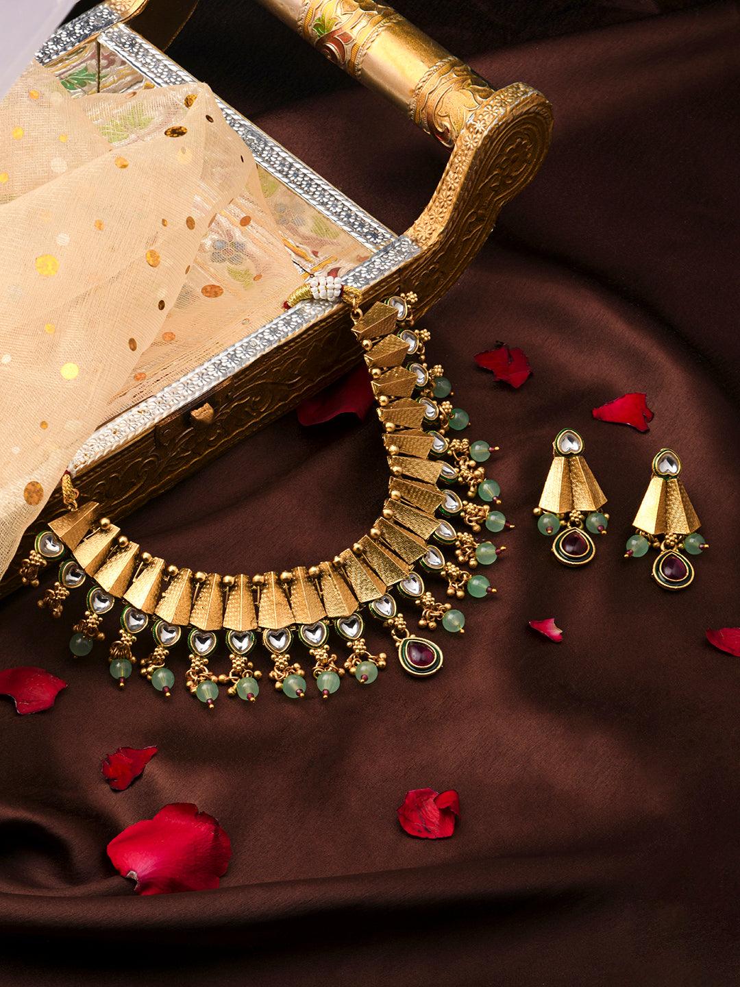 Kundan Studded Traditional Choker Necklace Set - ASMITTA Jewellery