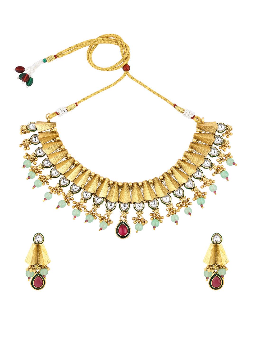 Kundan Studded Traditional Choker Necklace Set - ASMITTA Jewellery
