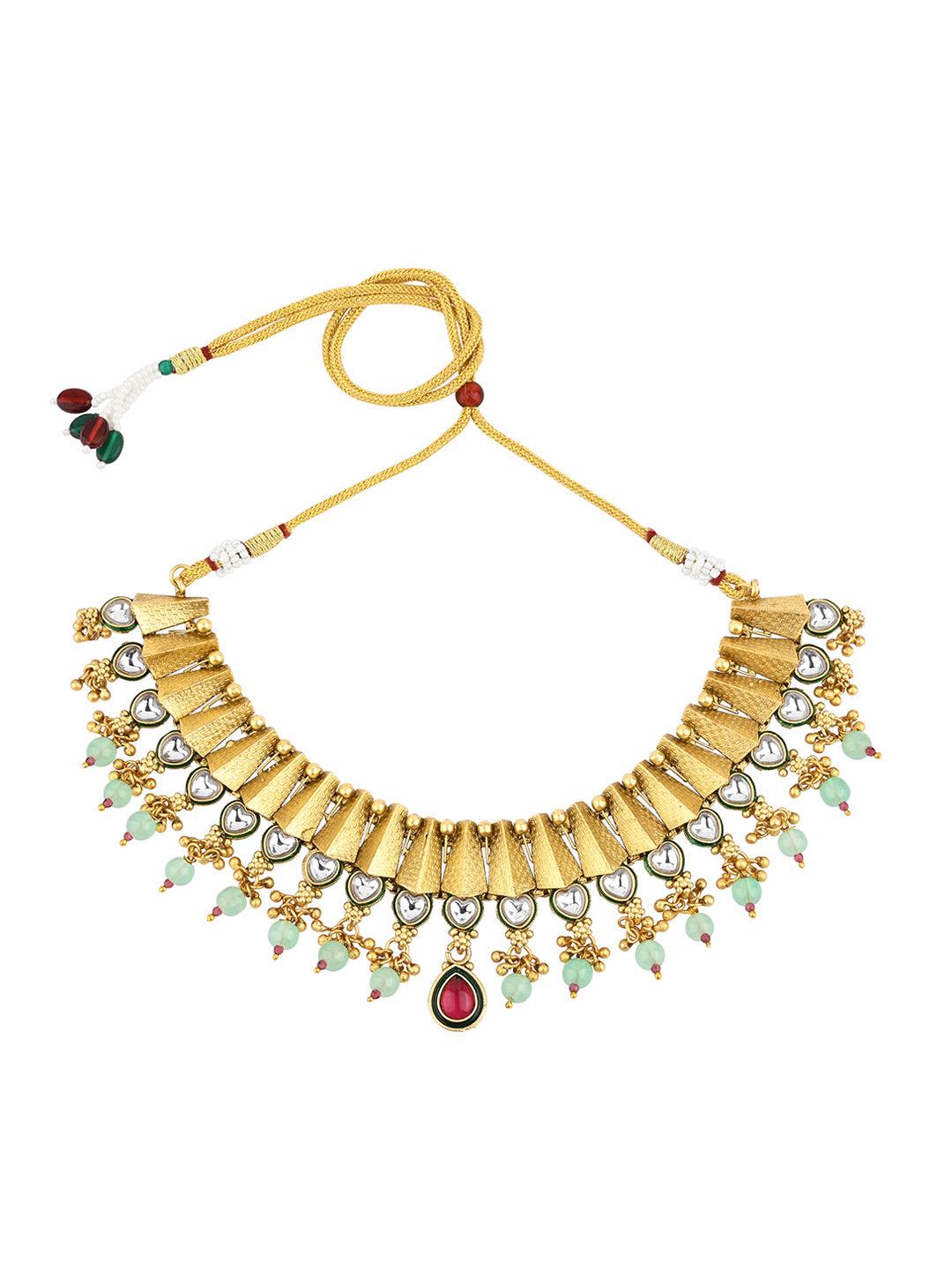 Kundan Studded Traditional Choker Necklace Set - ASMITTA Jewellery