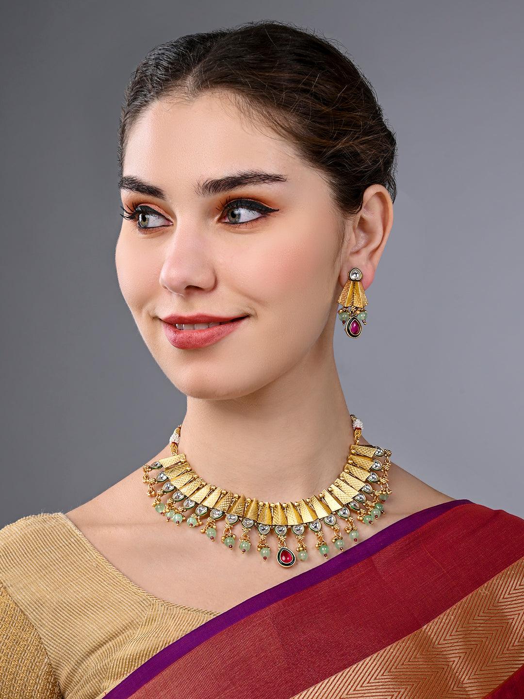 Kundan Studded Traditional Choker Necklace Set - ASMITTA Jewellery