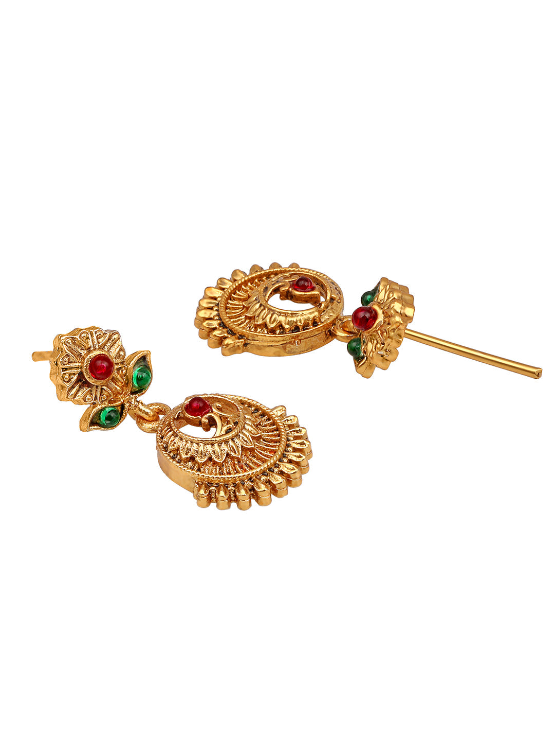 Gold-Plated Artificial Stone Jewellery Set With Drop Earring