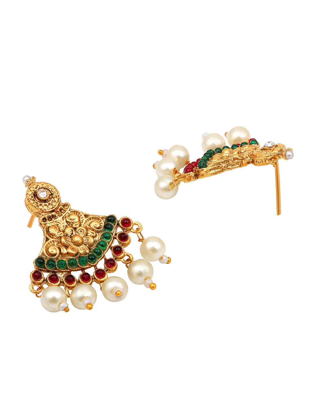 Gold-Plated Gold/Multicolor Pearl Drop Earring With Jewellery Set
