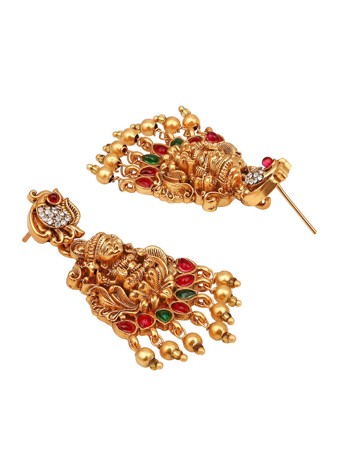Gold/Multicolor Pearl Gold-Plated Dangle Earrings