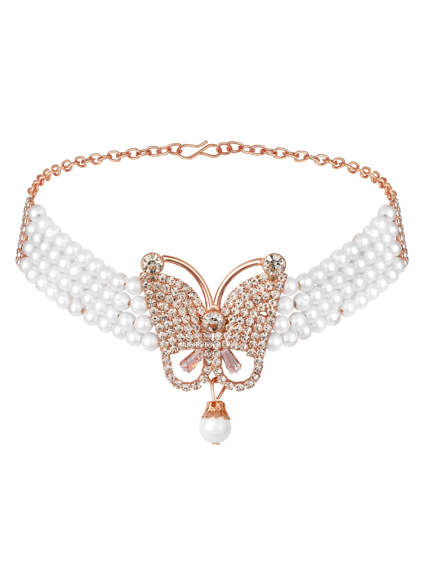 Gold-Plated American Diamonds Pearl Necklace Set With Drop Earring