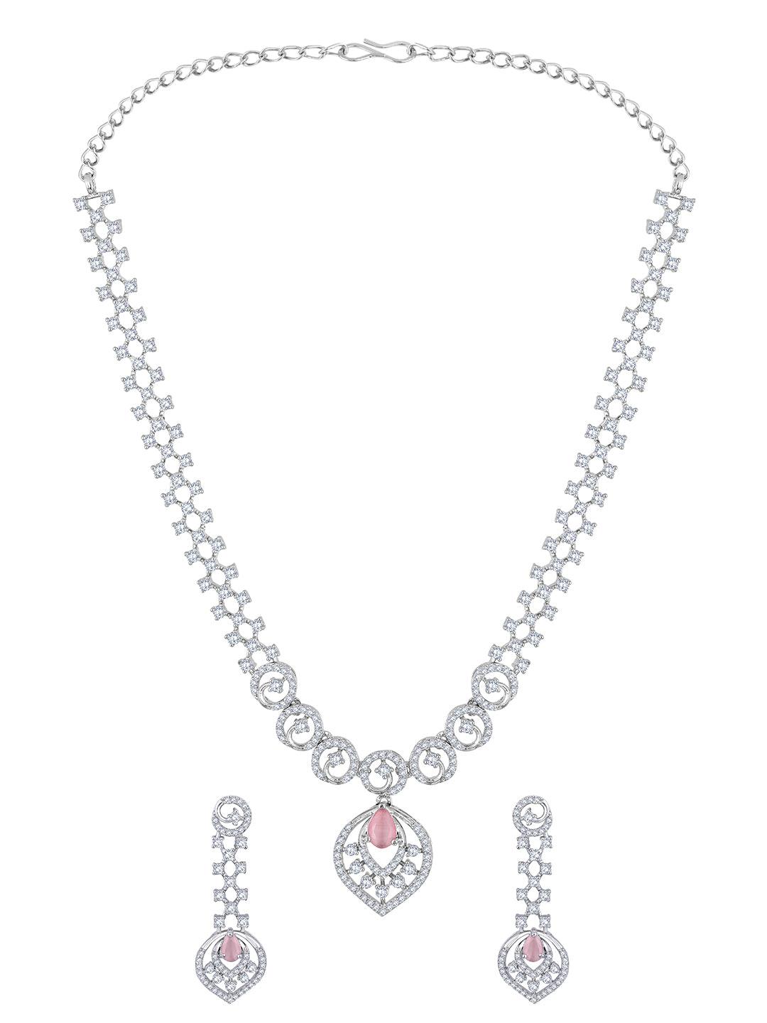 Rhodium Plated White and Baby Pink CZ Stone Studded Choker Set - ASMITTA Jewellery