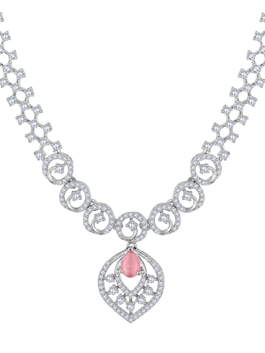 Rhodium Plated White and Baby Pink CZ Stone Studded Choker Set - ASMITTA Jewellery