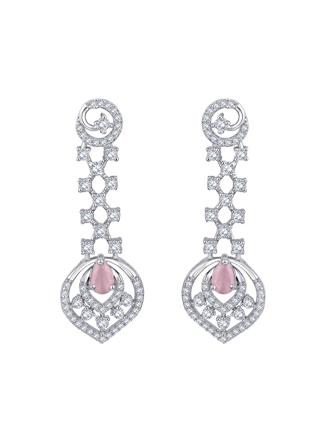 Rhodium Plated White and Baby Pink CZ Stone Studded Choker Set - ASMITTA Jewellery
