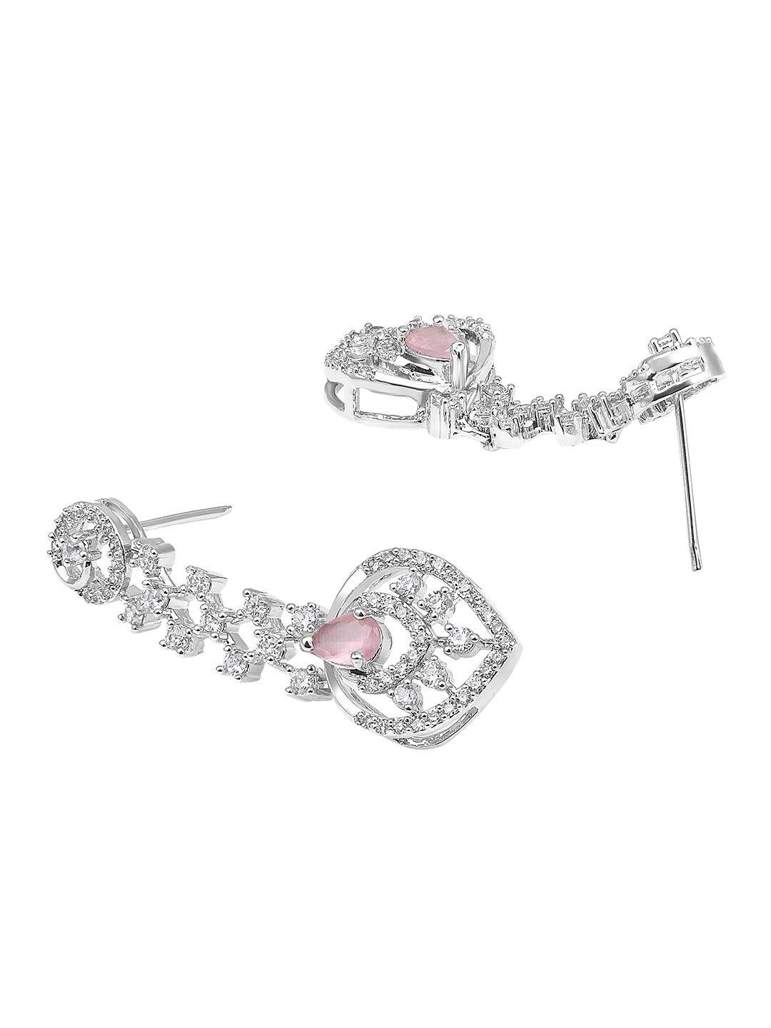 Rhodium Plated White and Baby Pink CZ Stone Studded Choker Set - ASMITTA Jewellery