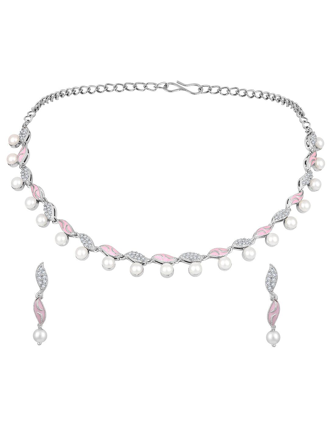 Rhodium Plated Meenakari CZ Choker Set - ASMITTA Jewellery