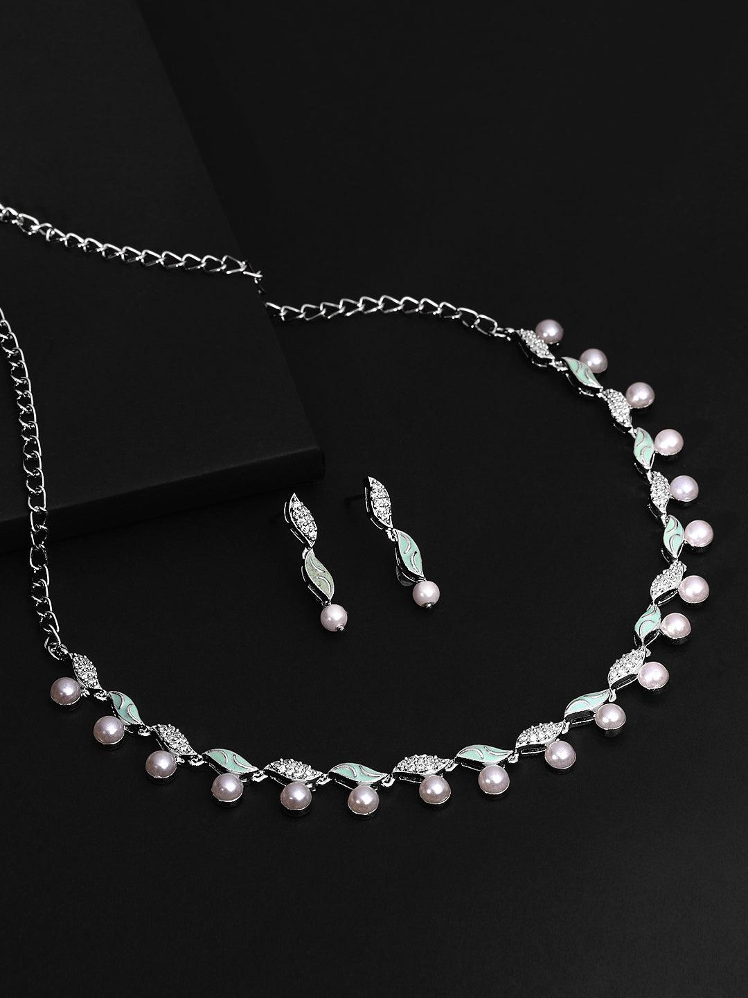 Rhodium Plated Meenakari CZ Choker Set - ASMITTA Jewellery