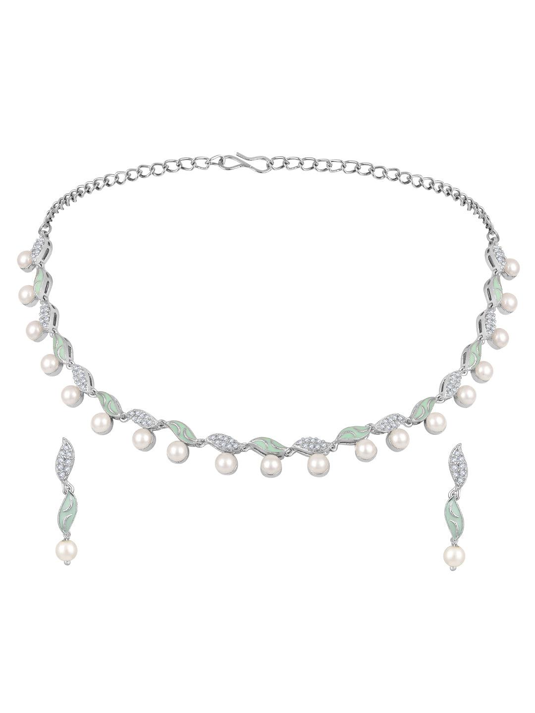 Rhodium Plated Meenakari CZ Choker Set - ASMITTA Jewellery