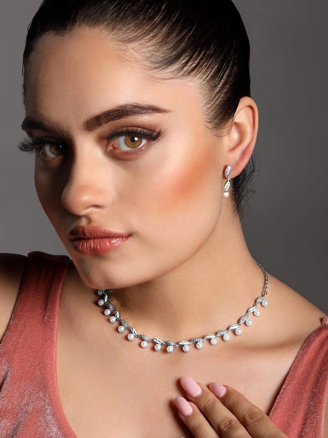 Rhodium Plated Meenakari CZ Choker Set - ASMITTA Jewellery