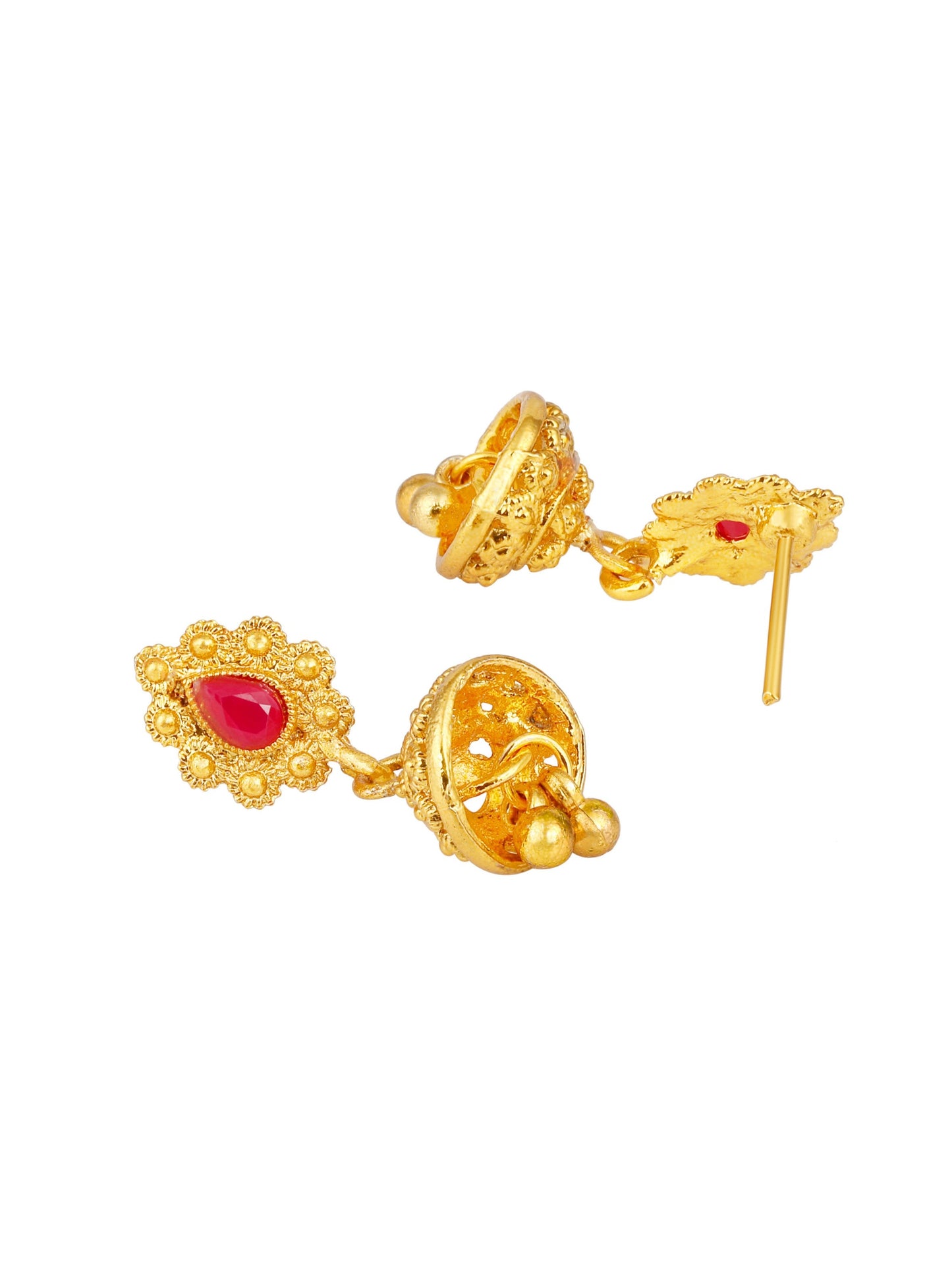 Gold-Plated Artificial Stone Kundan Pearl Necklace Set With Jhumka Earring