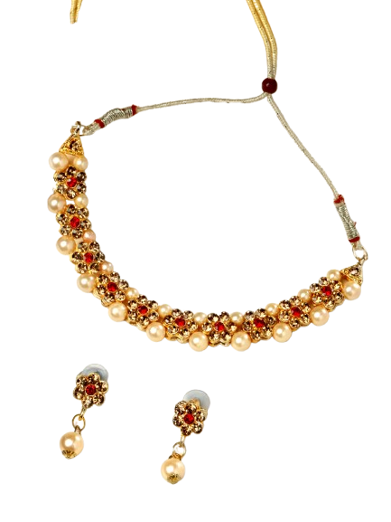 Gold-Plated Americon Diamond Necklace Set With Drop Earring