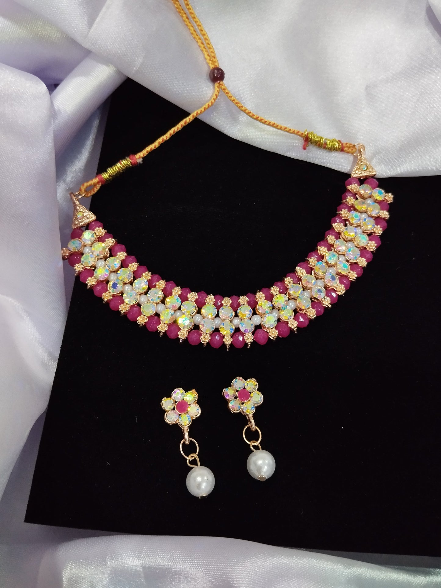 Gold-Plated Pearl Necklace Set With Drop Earring