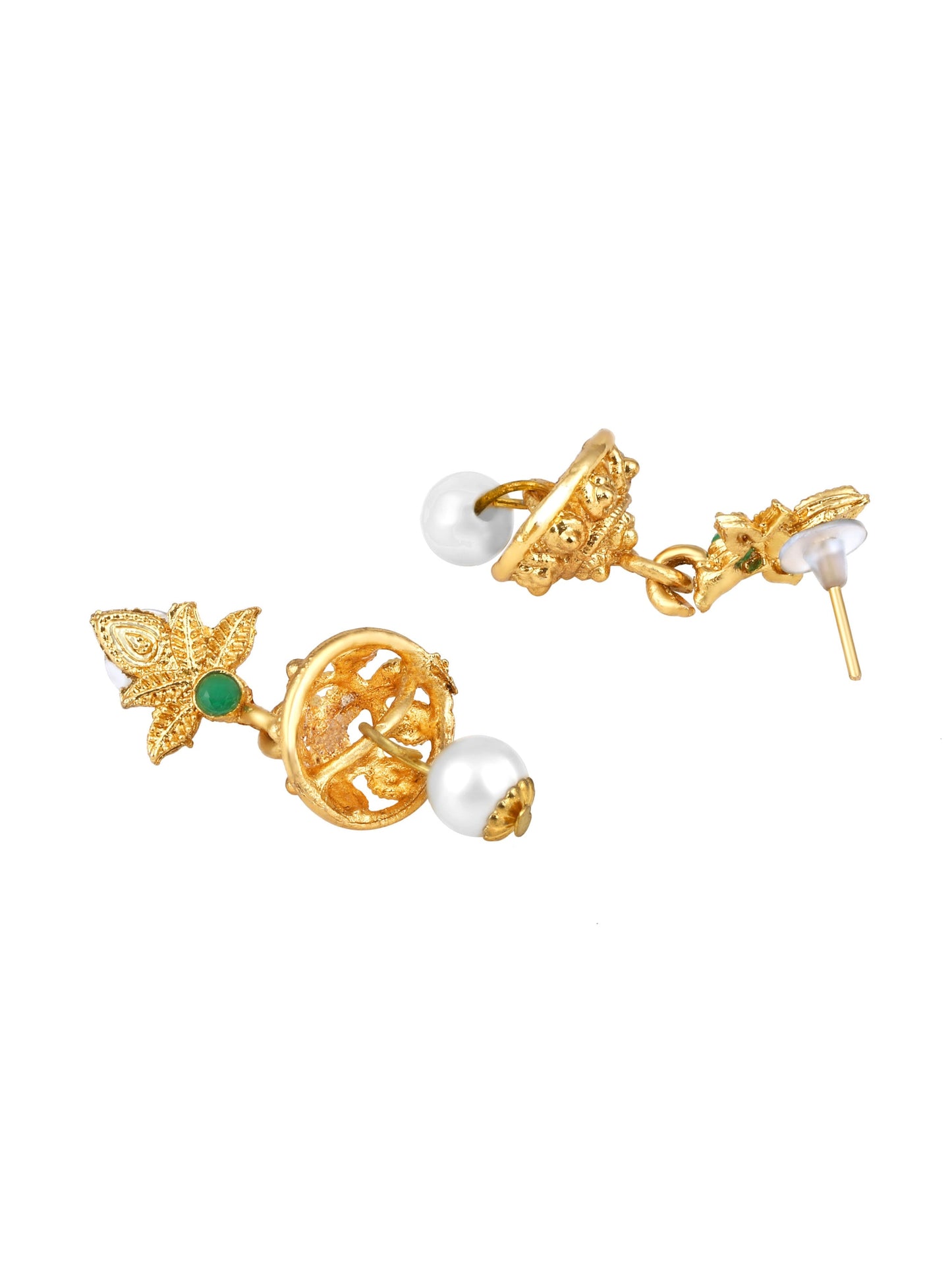 Gold Plating Multicolor American Diamonds Pearl Jhumka Earring With Necklace Set