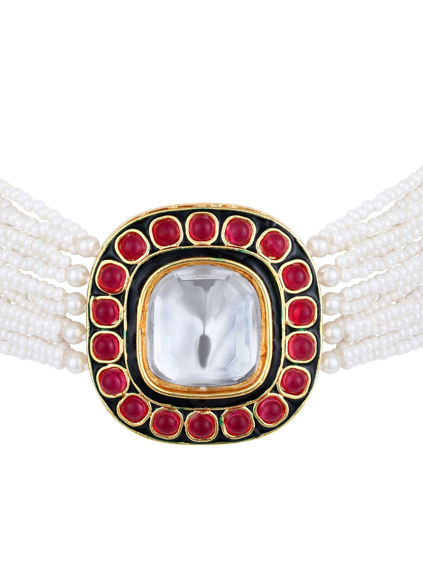 Gold Plating Kundan Pearl Necklace Set With Stud Earring