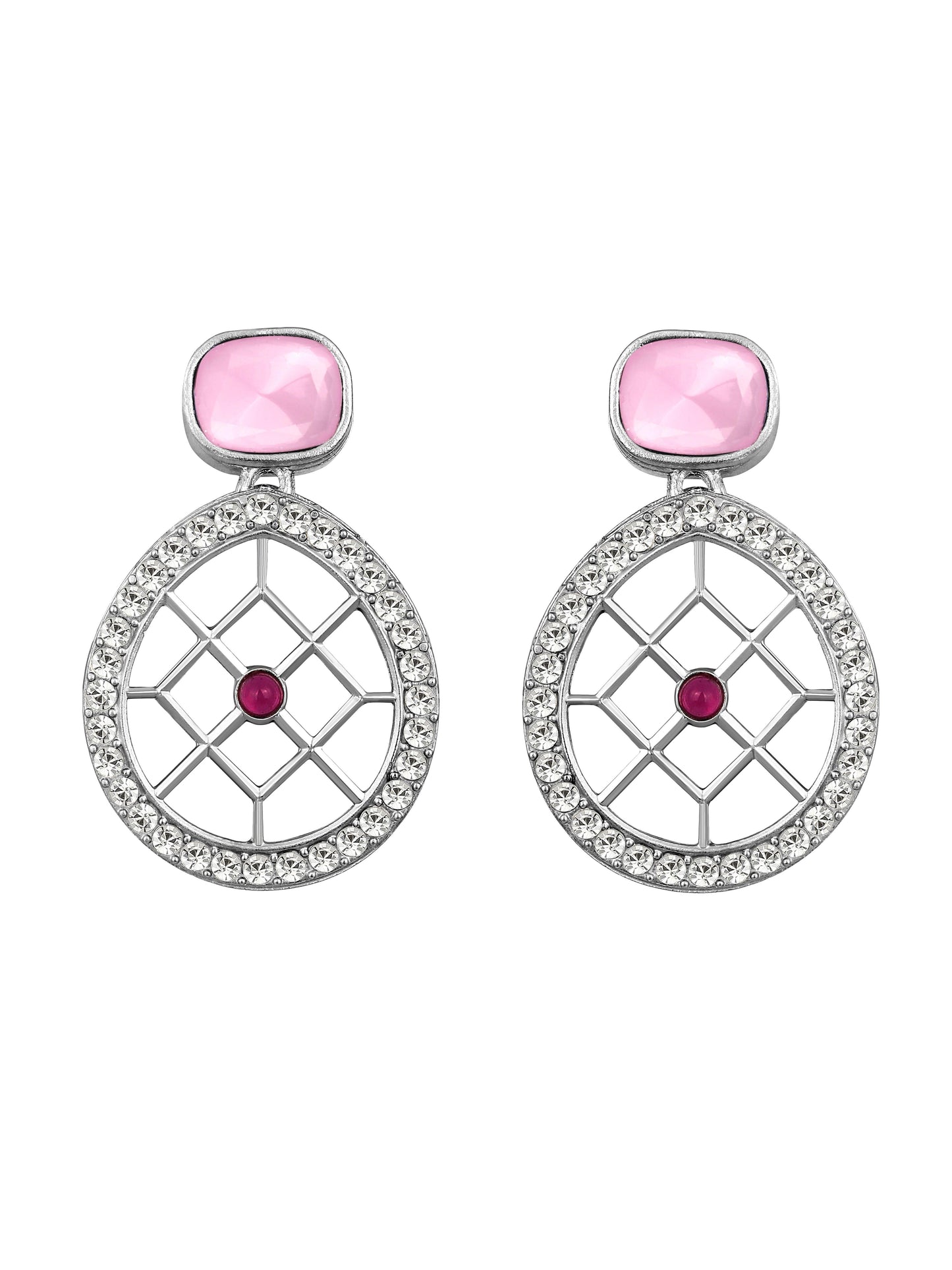 Rajwadi Style Matte Silver Plated Baby Pink And Blue Stone Studded Jewellery Set - ASMITTA Jewellery