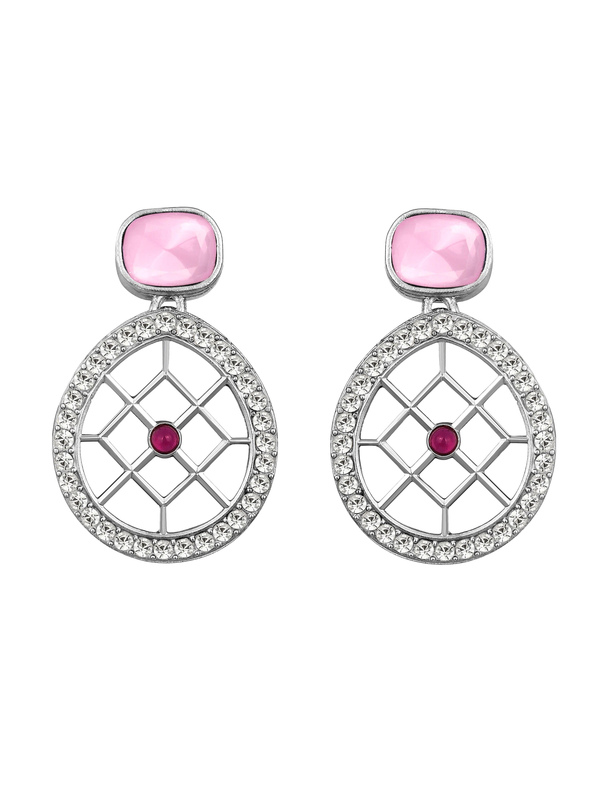 Rajwadi Style Matte Silver Plated Baby Pink And Blue Stone Studded Jewellery Set - ASMITTA Jewellery