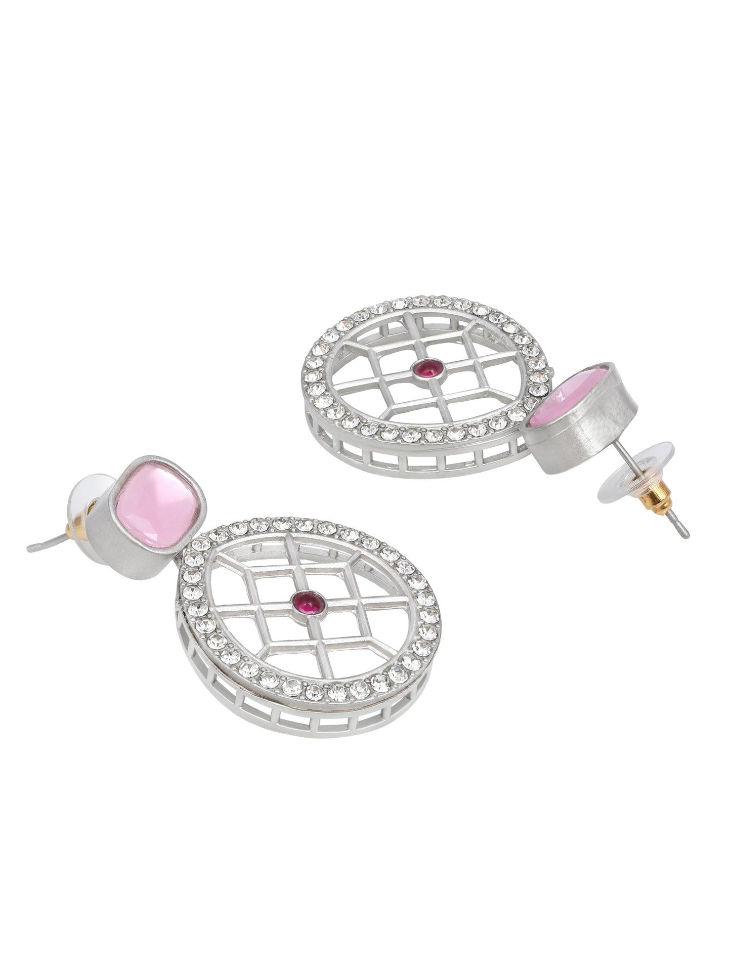 Rajwadi Style Matte Silver Plated Baby Pink And Blue Stone Studded Jewellery Set - ASMITTA Jewellery