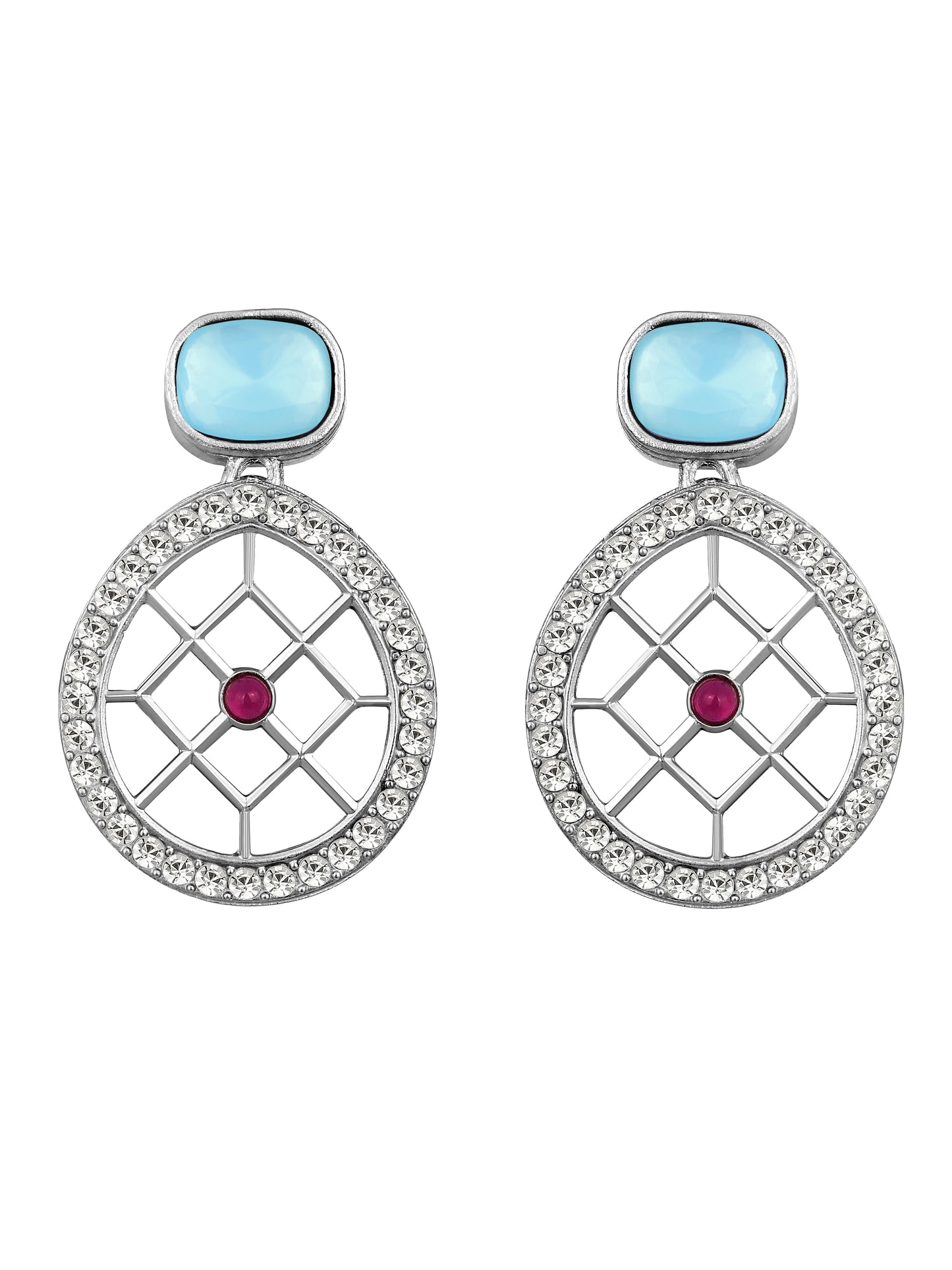 Rajwadi Silver Plated Green And Blue Stone Studded Jewellery Set