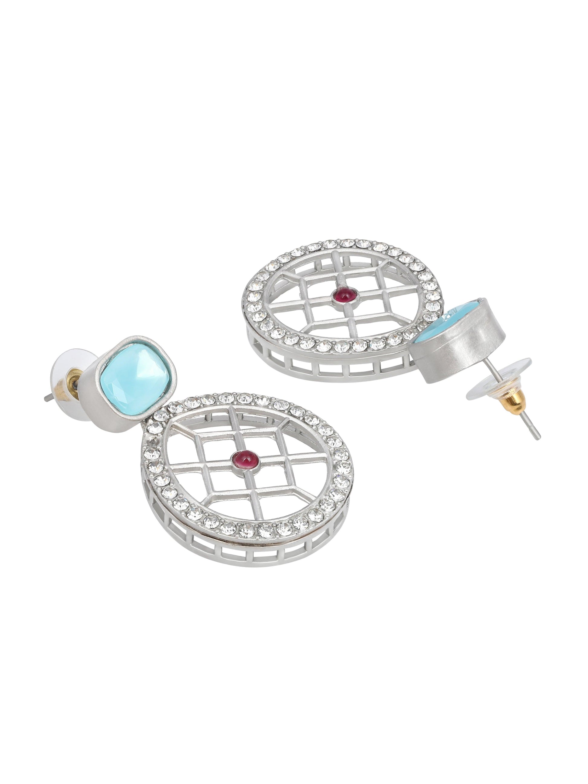 Rajwadi Silver Plated Green And Blue Stone Studded Jewellery Set - ASMITTA Jewellery