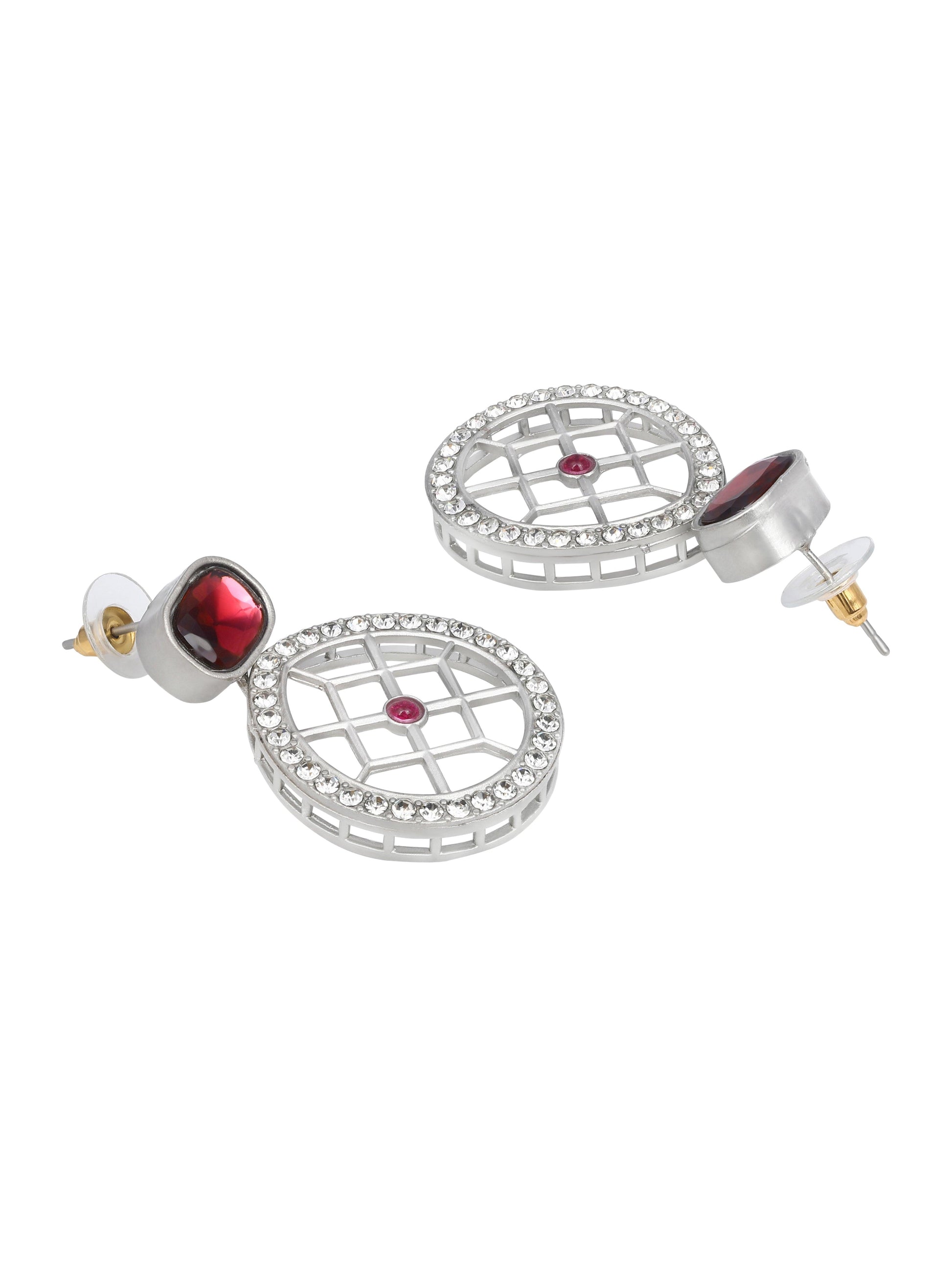 Rajwadi Style Matte Silver Plated Red And Green Stone Studded Jewellery Set - ASMITTA Jewellery