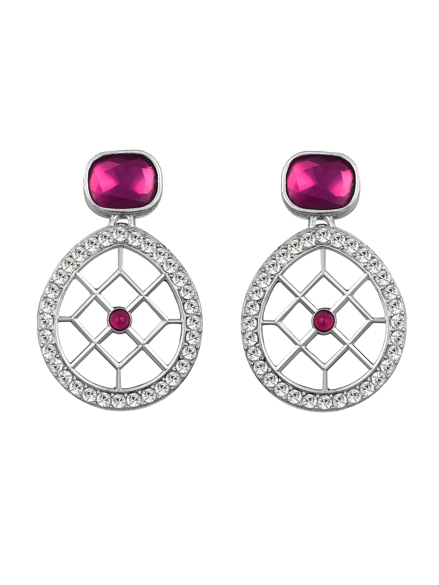 Rajwadi Style Matte Silver Plated Baby Pink And Purple Stone Studded Jewellery Set - ASMITTA Jewellery