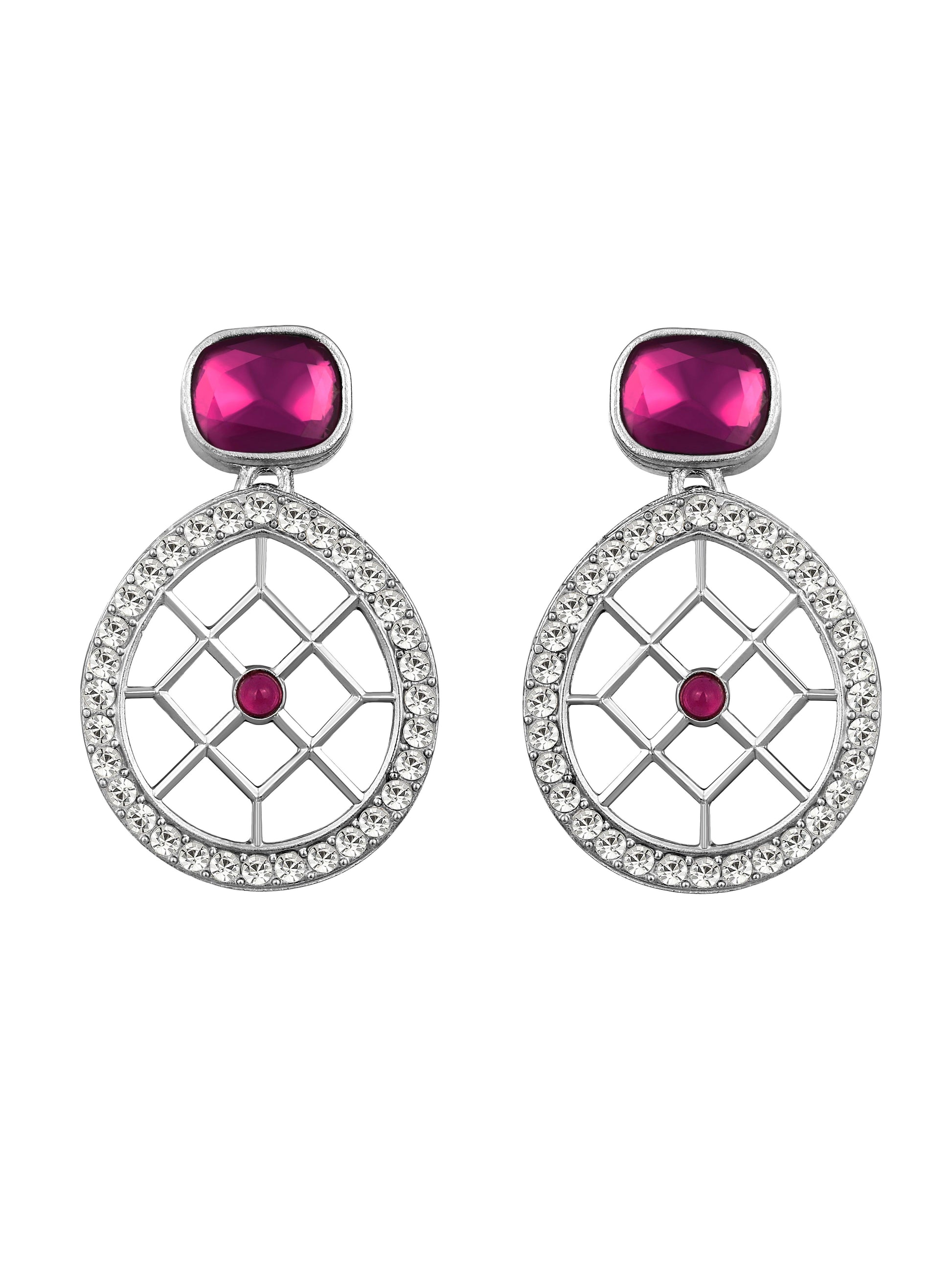 Rajwadi Style Matte Silver Plated Baby Pink And Purple Stone Studded Jewellery Set - ASMITTA Jewellery