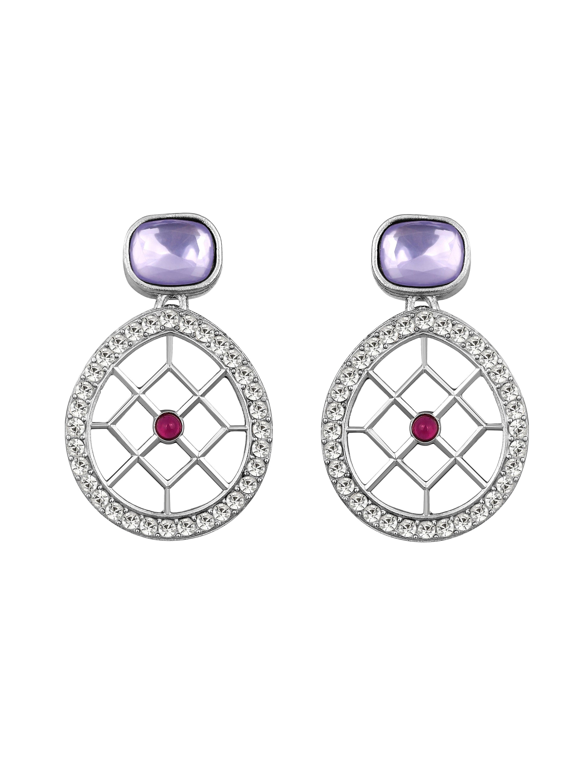 Rajwadi Style Matte Silver Plated Purple And Green Stone Studded Jewellery Set - ASMITTA Jewellery