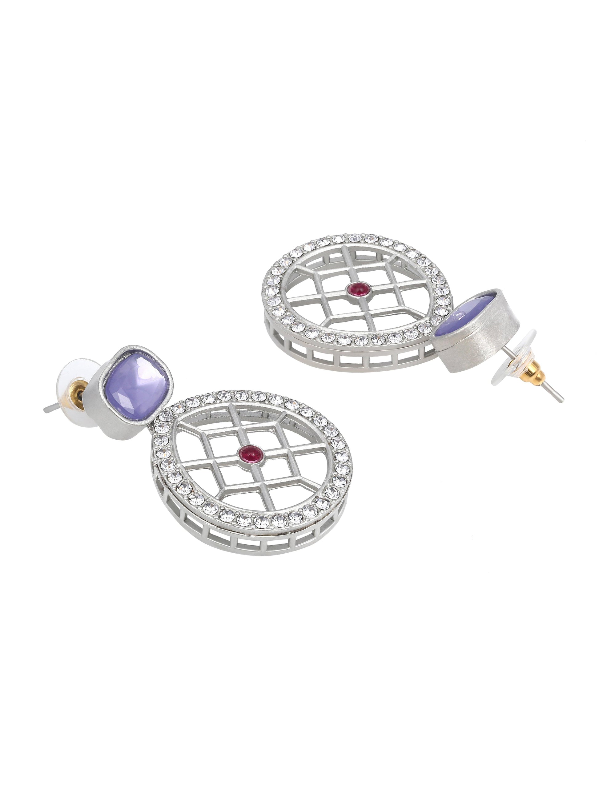 Rajwadi Style Matte Silver Plated Purple And Green Stone Studded Jewellery Set - ASMITTA Jewellery