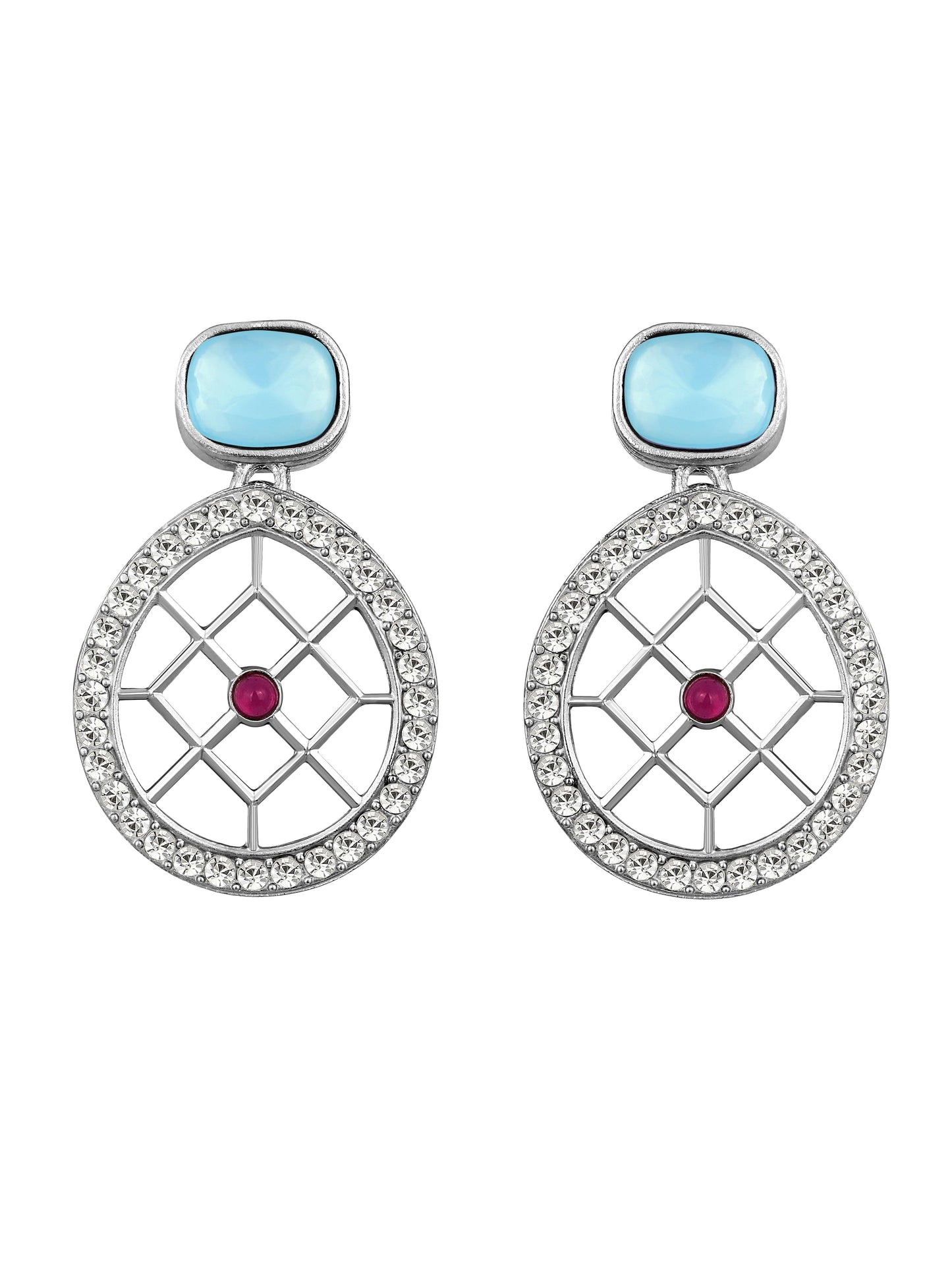 Rajwadi Style Matte Silver Plated Ocean Blue Stone Studded Jewellery Set - ASMITTA Jewellery