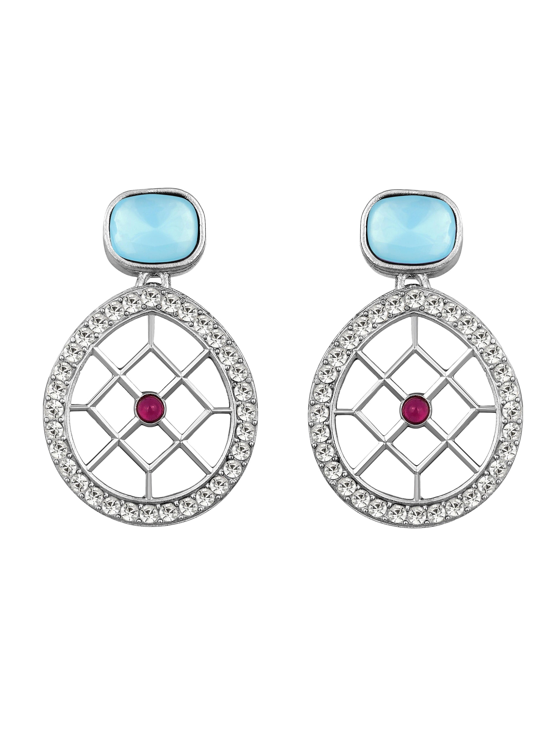 Rajwadi Style Matte Silver Plated Ocean Blue Stone Studded Jewellery Set - ASMITTA Jewellery