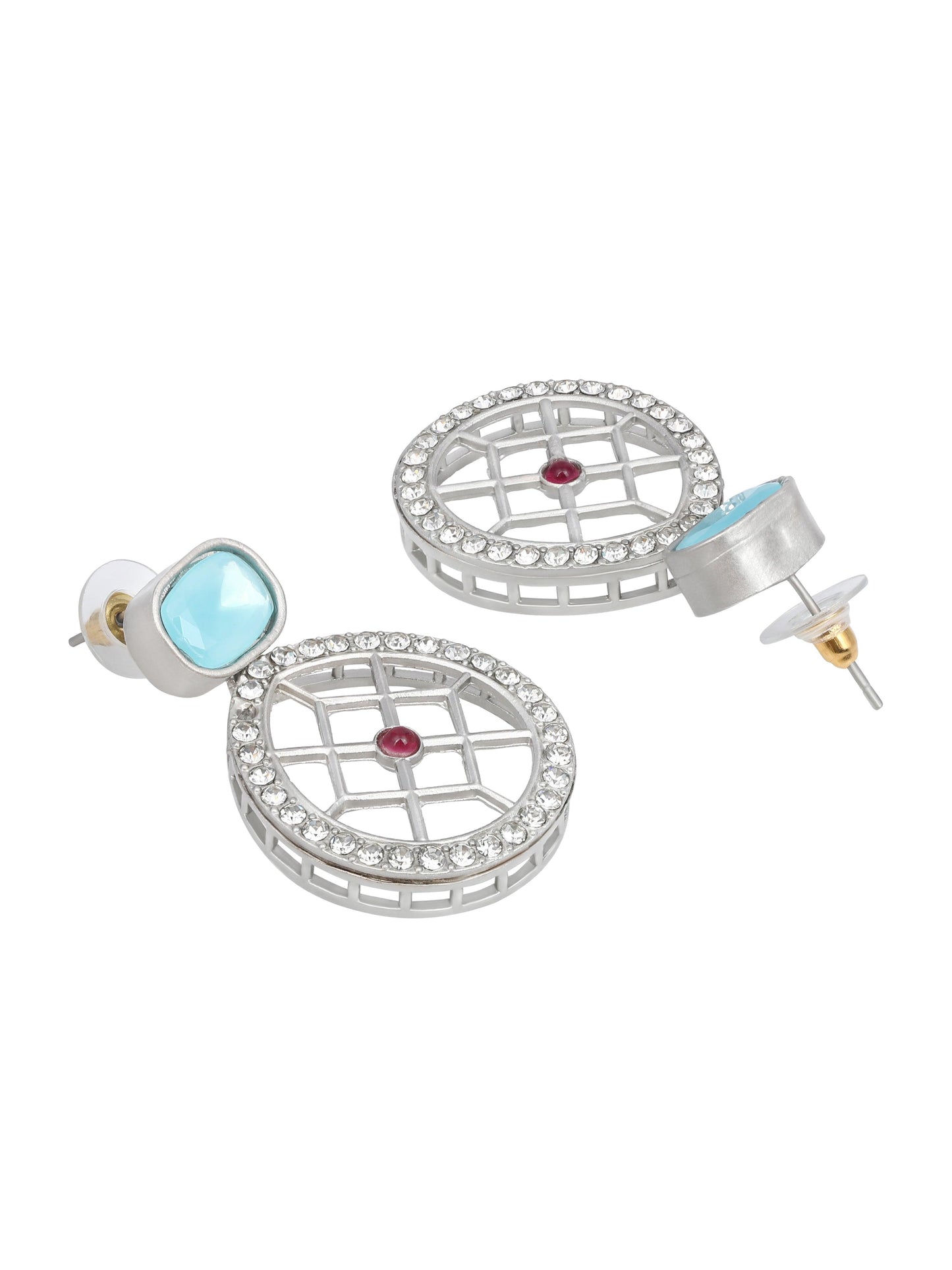 Rajwadi Style Matte Silver Plated Ocean Blue Stone Studded Jewellery Set - ASMITTA Jewellery