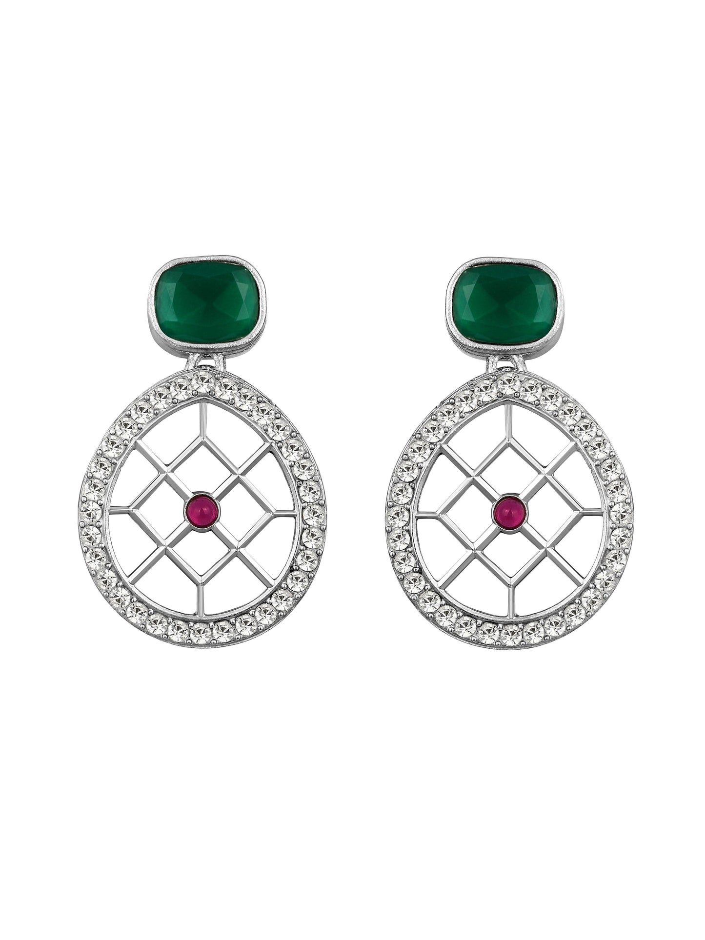 Rajwadi Style Matte Silver Plated Green Stone Studded Jewellery Set - ASMITTA Jewellery