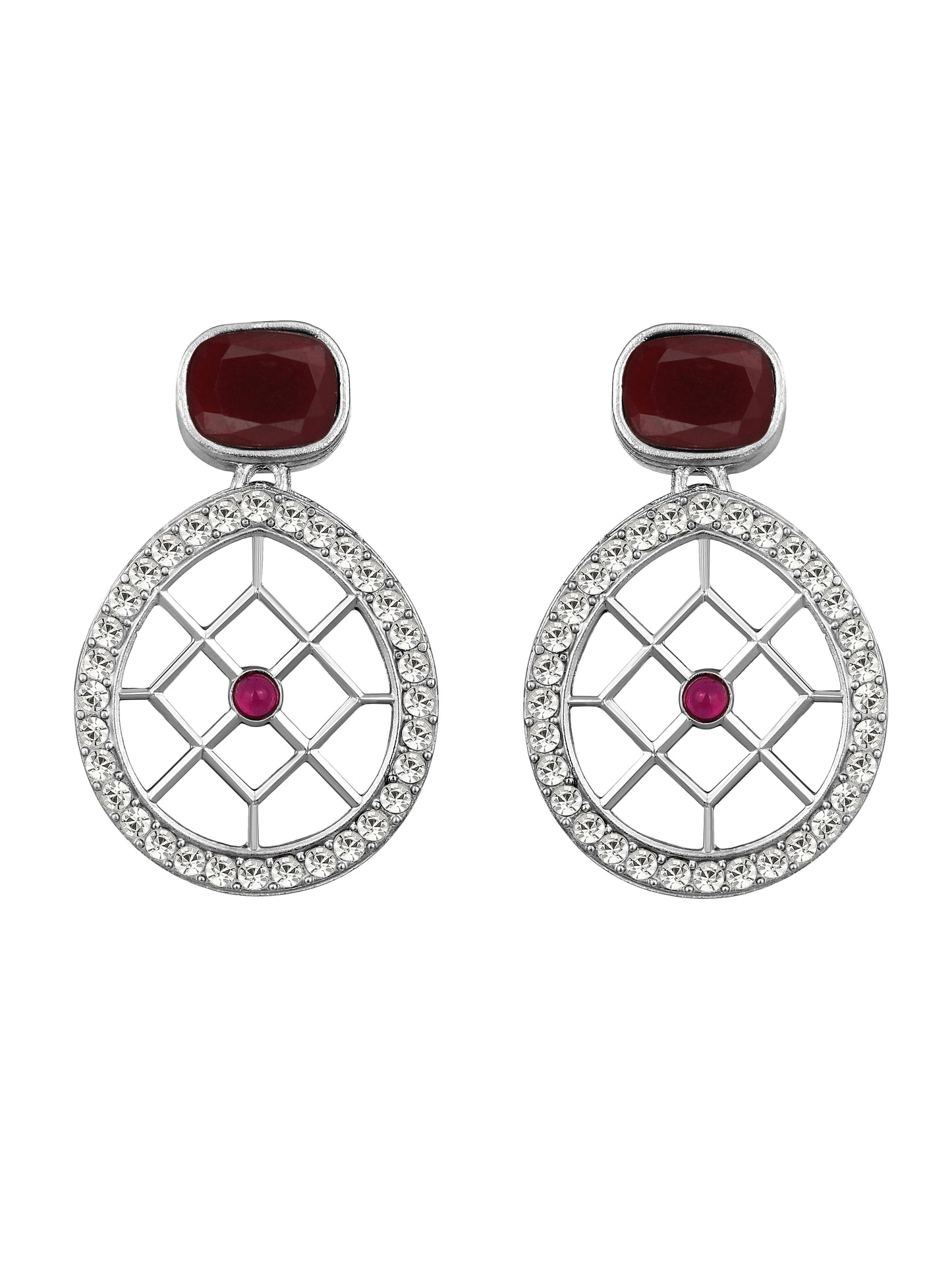 Rajwadi Style Matte Silver Plated Ruby Red Stone Studded Jewellery Set - ASMITTA Jewellery