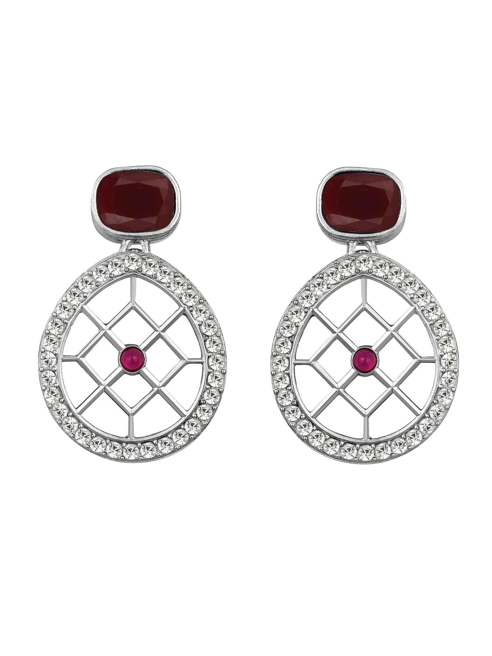 Rajwadi Style Matte Silver Plated Ruby Red Stone Studded Jewellery Set - ASMITTA Jewellery