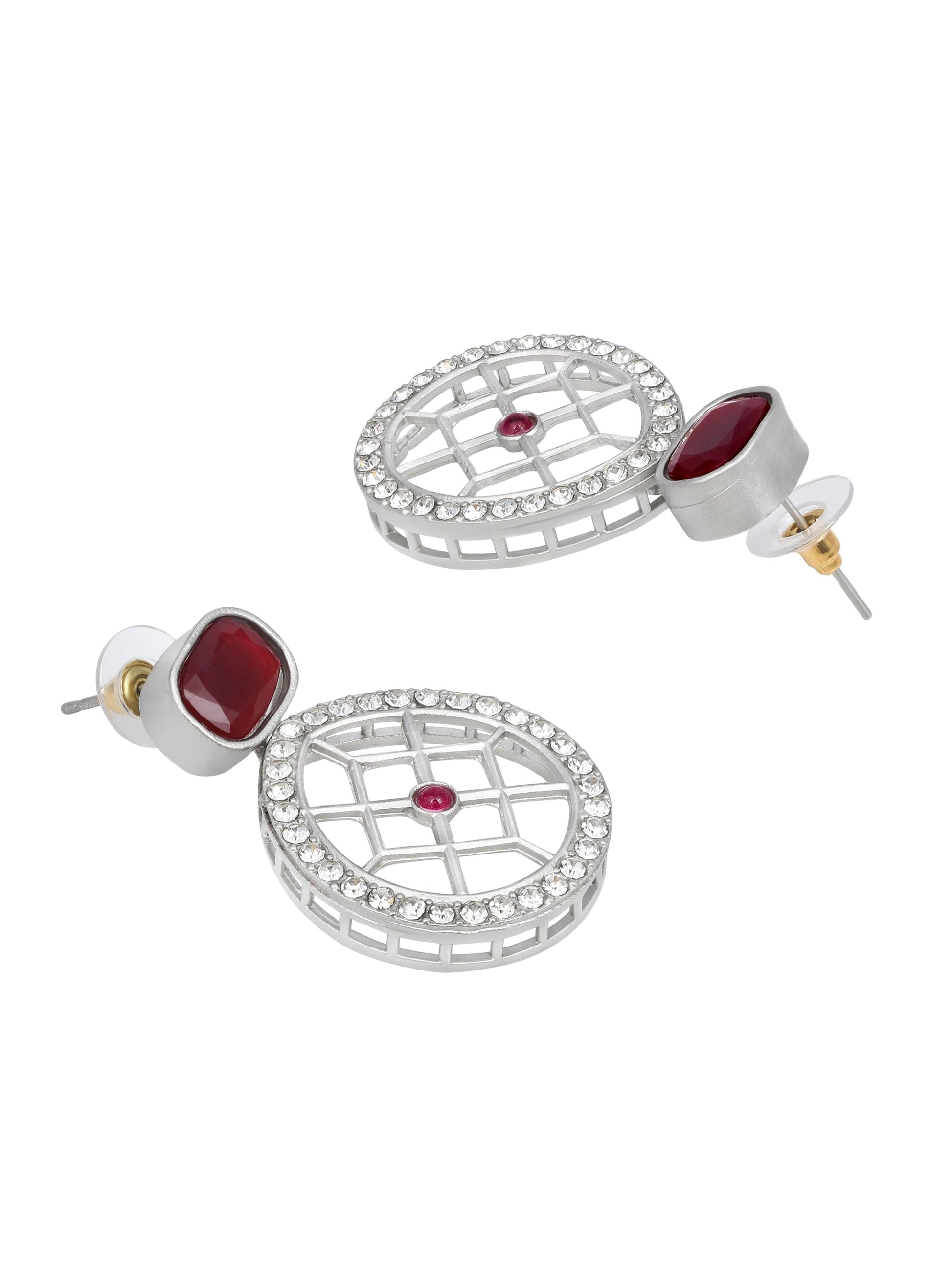 Rajwadi Style Matte Silver Plated Ruby Red Stone Studded Jewellery Set - ASMITTA Jewellery