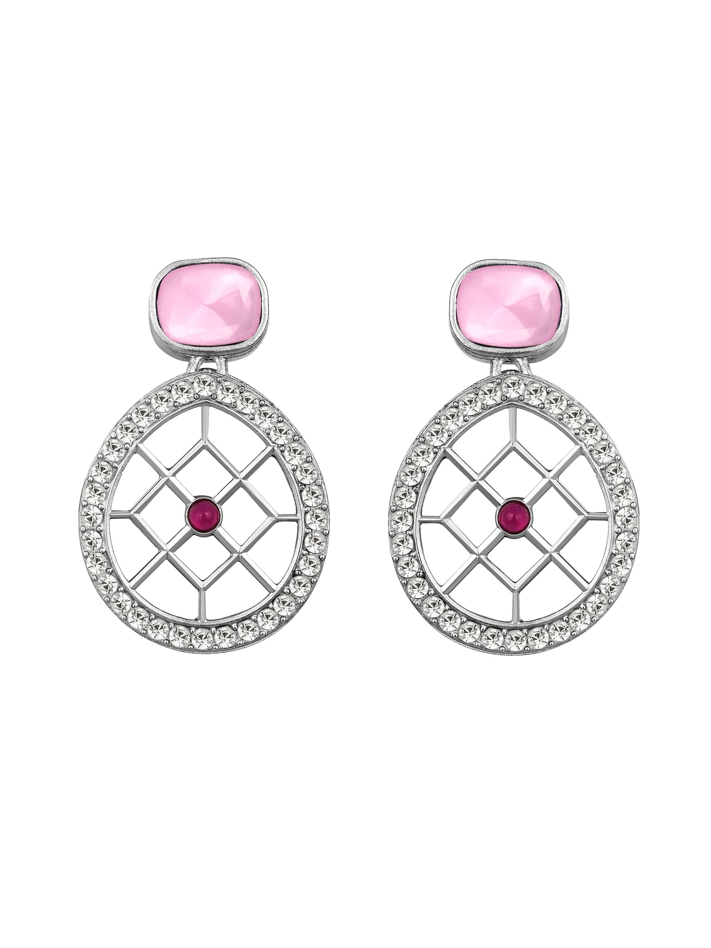 Rajwadi Silver Plated Baby Pink Stone Studded Jewellery Set - ASMITTA Jewellery