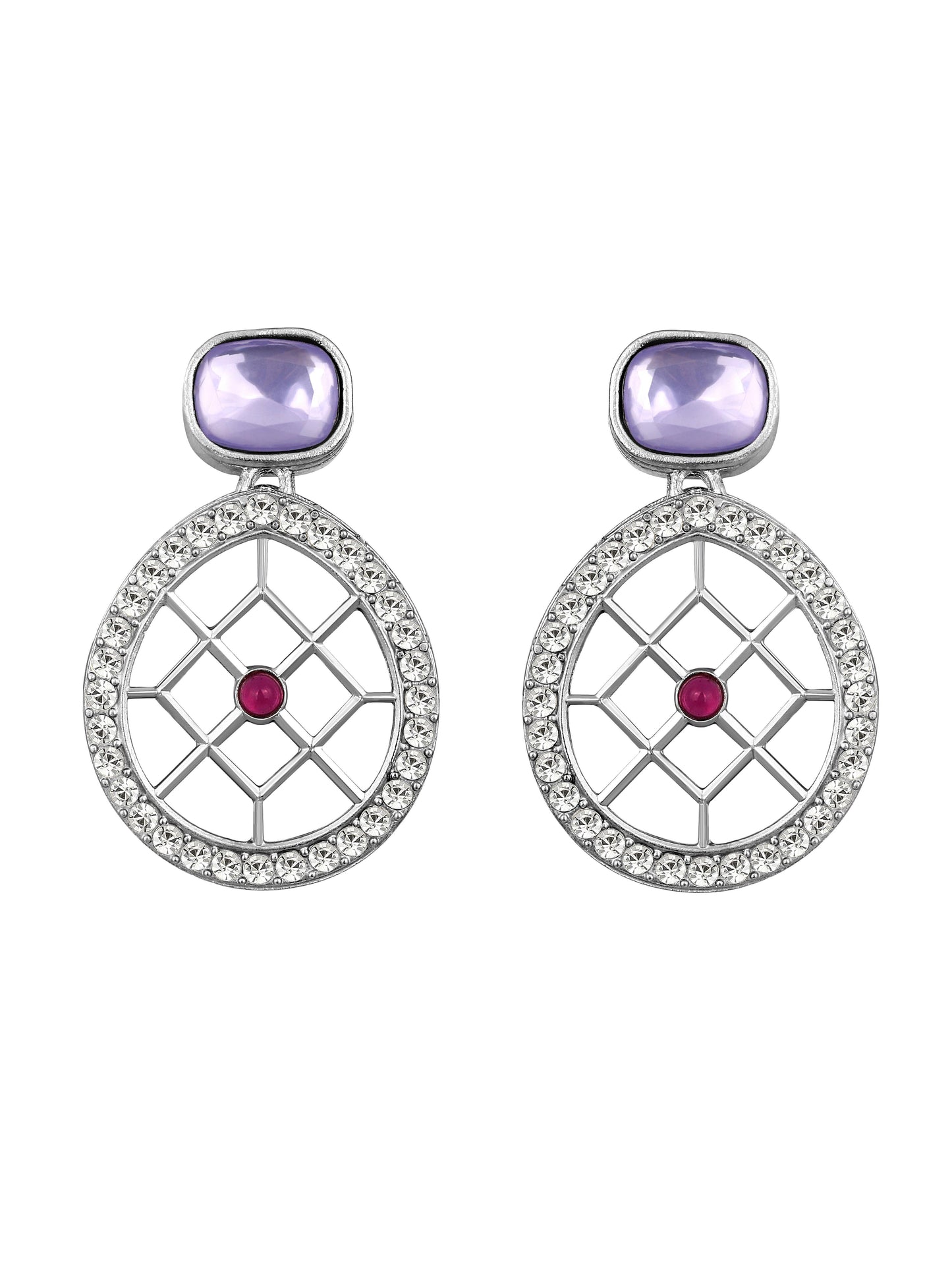 Rajwadi Style Matte Silver Plated Purple Stone Studded Jewellery Set - ASMITTA Jewellery